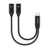 Mobilize Strong Nylon USB-C Splitter for Audio and Charging 15cm Black