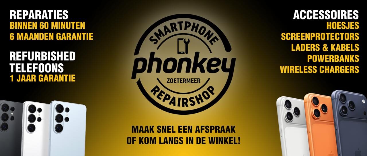 telefoon reparatie rerfurbished tweedehands telefoons screenprotector kabel hoesje powerbank phonkey